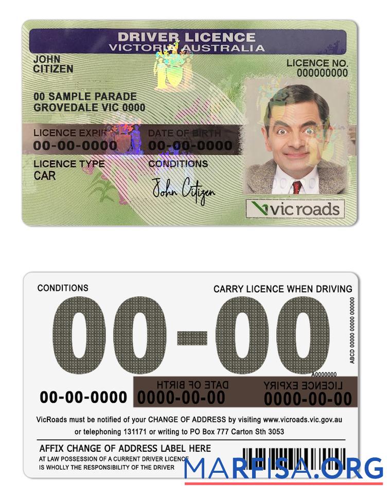Blank Australia Victoria state driving license template